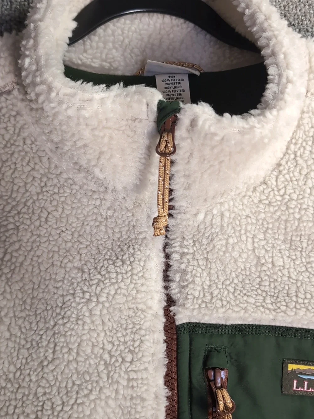 L.L.Bean High Pile Sherpa Fleece Jacket Size XXL-Tall in Beige/Green/Brown - Picture 12 of 14
